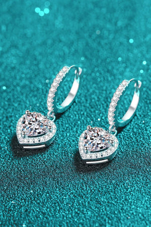 Heart-Shaped Encrusted 2 Carat Moissanite Drop Earrings - MXSTUDIO.COM