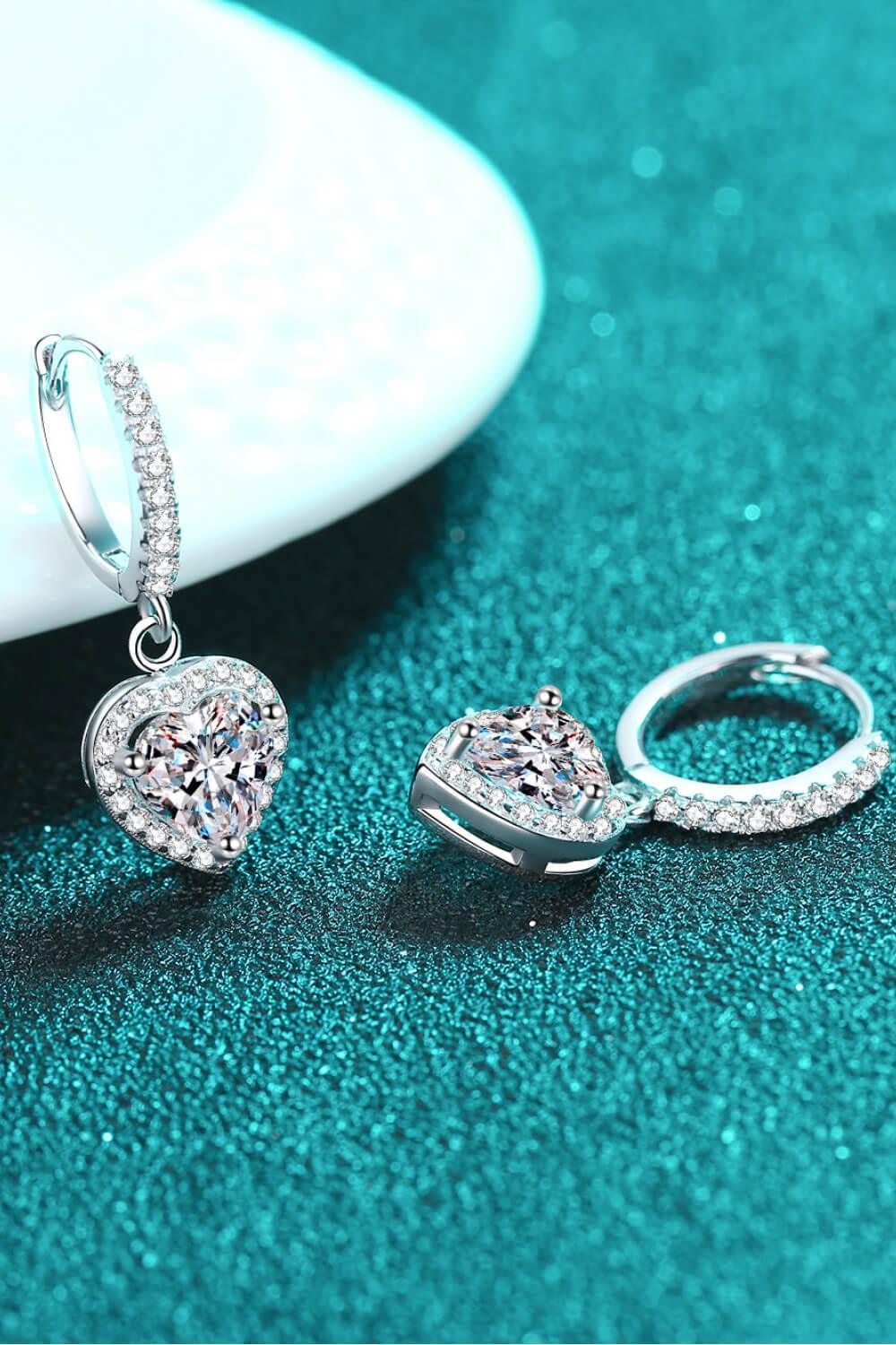 Heart-Shaped Encrusted 2 Carat Moissanite Drop Earrings - MXSTUDIO.COM