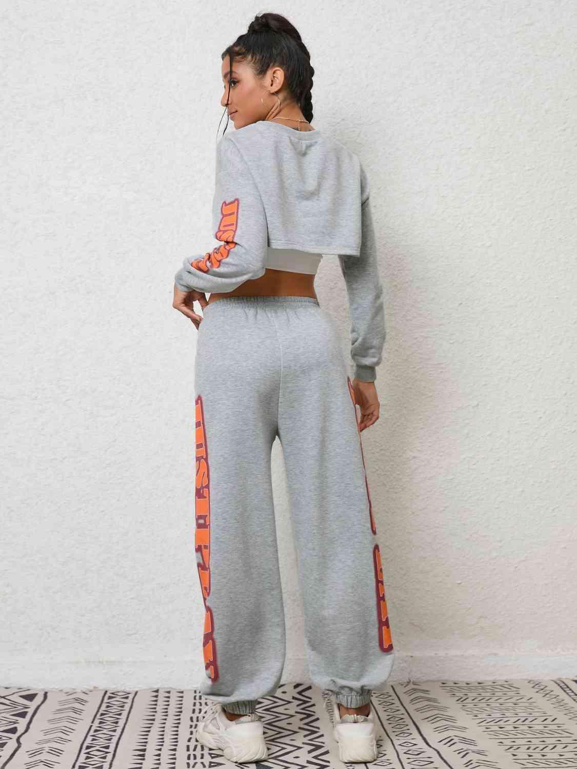 Heather Gray Crop Sweatshirt and Sweatpants Set - MXSTUDIO.COM