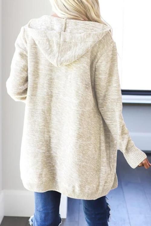 Heathered Open Front Long Hooded Cardigan-MXSTUDIO.COM