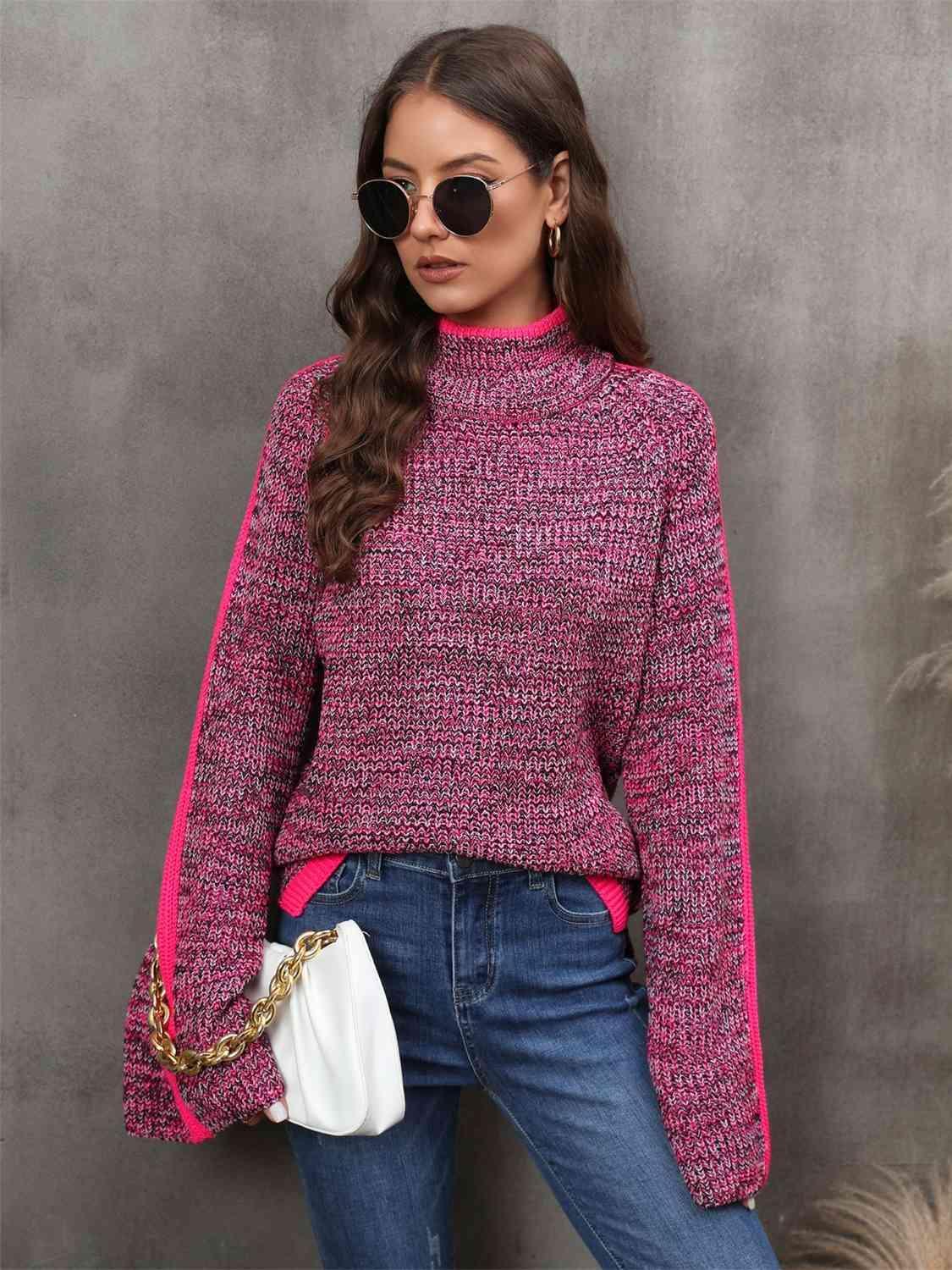 Heathered Turtleneck Flare Sleeve Sweater - MXSTUDIO.COM