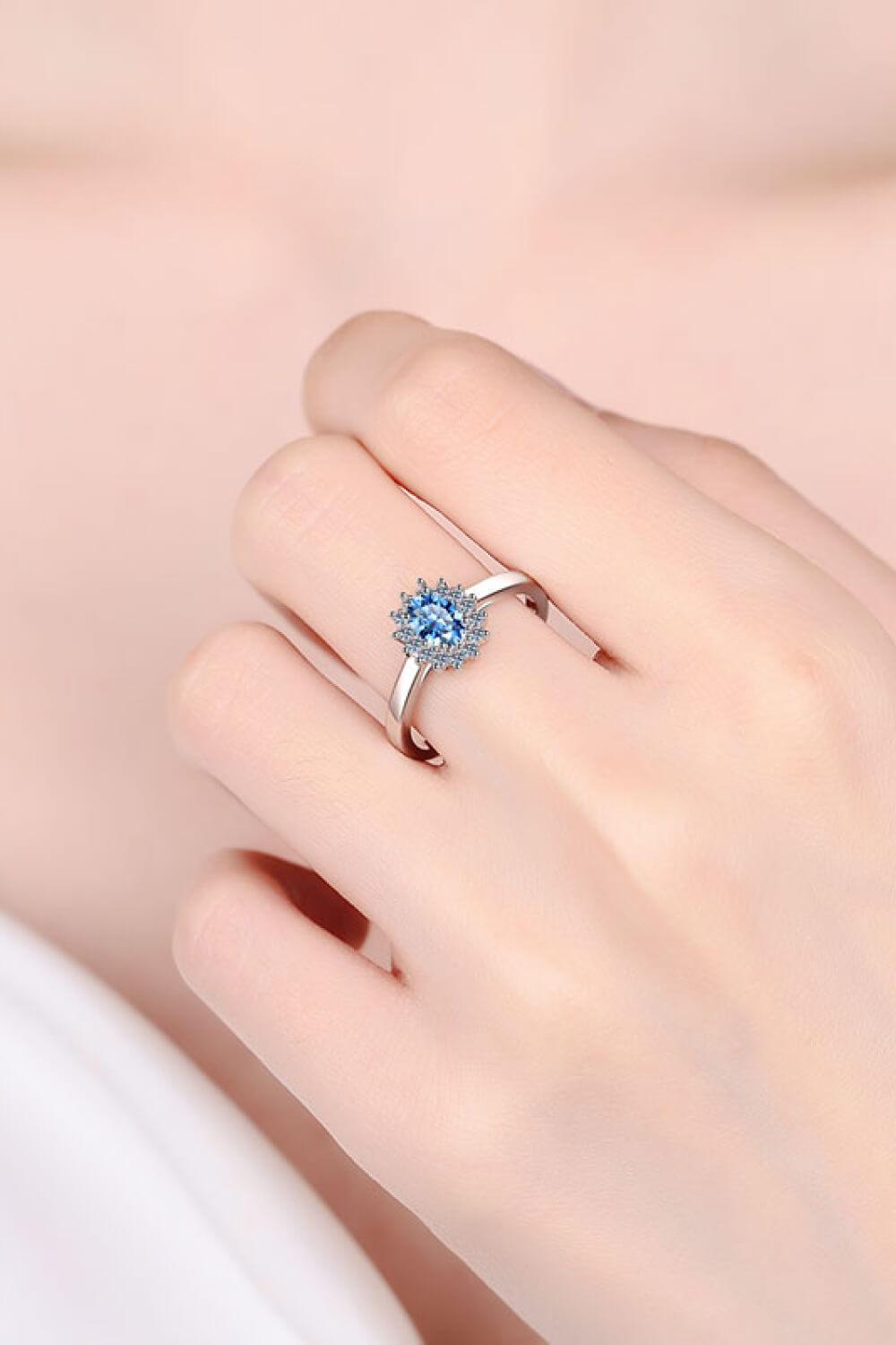 Heavenly Glow Sterling Silver Blue Moissanite Ring - MXSTUDIO.COM