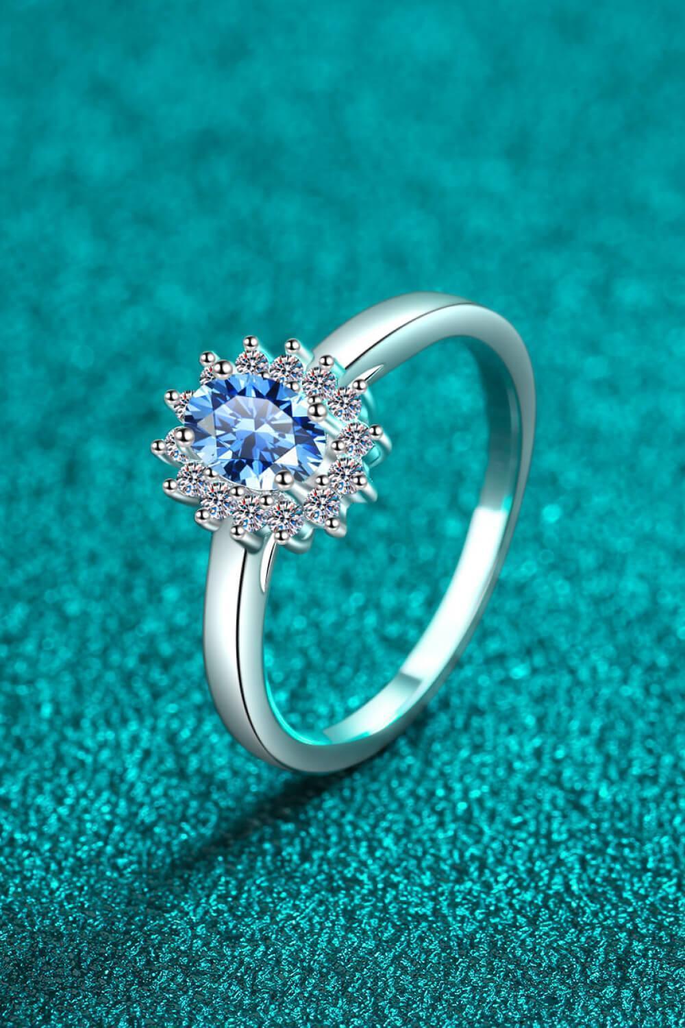 Heavenly Glow Sterling Silver Blue Moissanite Ring - MXSTUDIO.COM