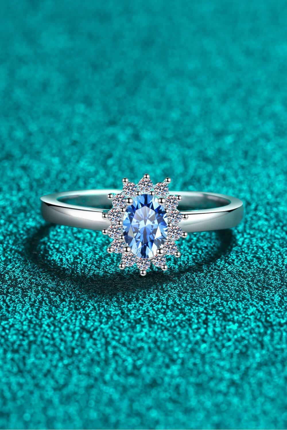 Heavenly Glow Sterling Silver Blue Moissanite Ring - MXSTUDIO.COM