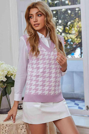 Heliotrope Purple Houndstooth Sweater Vest - MXSTUDIO.COM