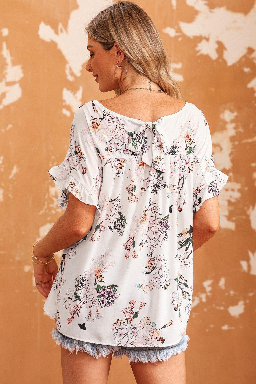 Hello Darling Floral Flounce Sleeve Blouse - MXSTUDIO.COM