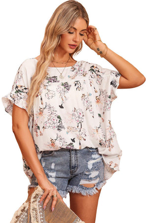 Hello Darling Floral Flounce Sleeve Blouse - MXSTUDIO.COM