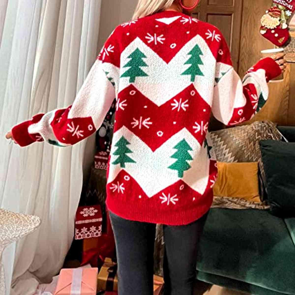 Hello December Knitted Christmas Tree Sweater-MXSTUDIO.COM
