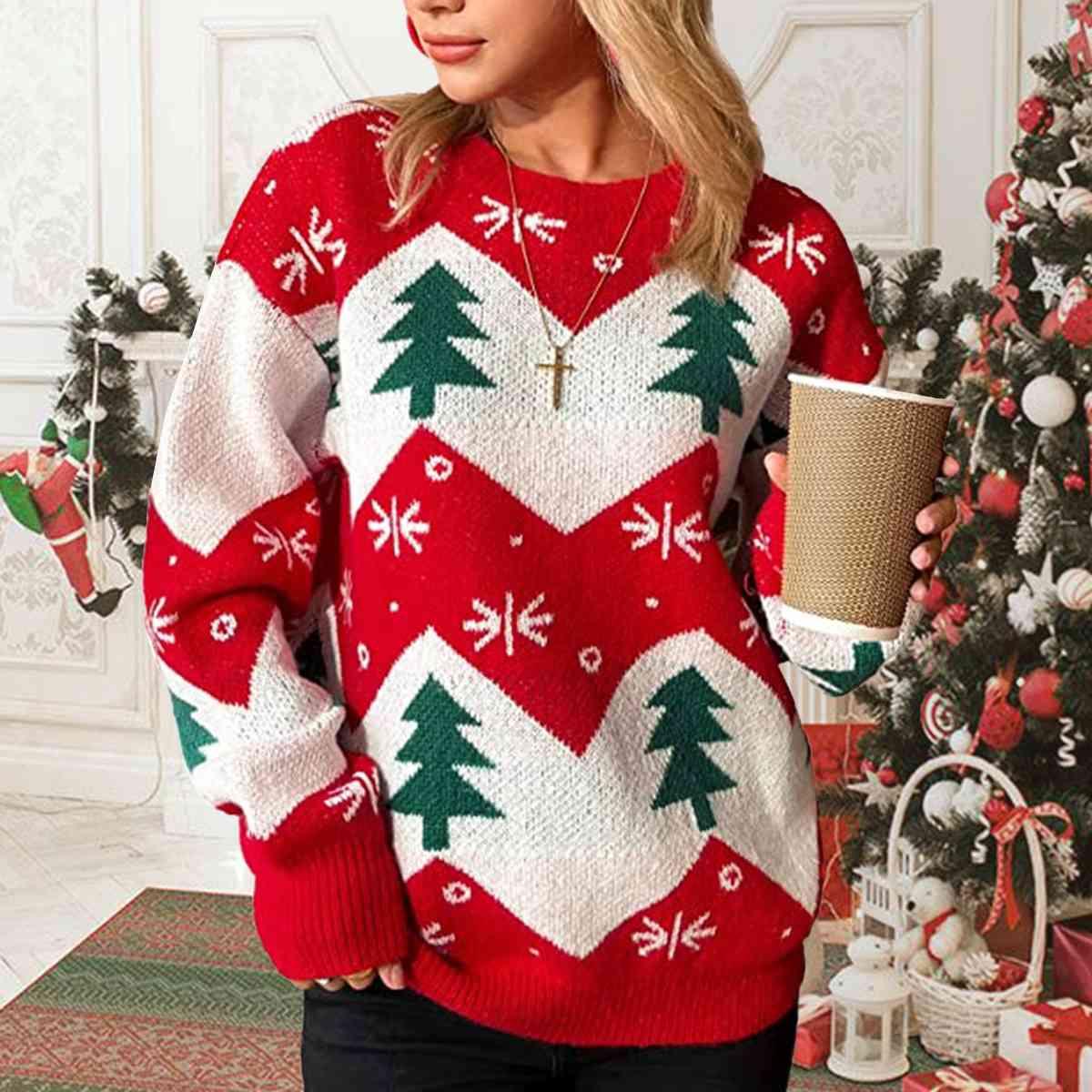 Hello December Knitted Christmas Tree Sweater-MXSTUDIO.COM
