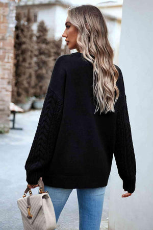 Hello Fall Cable Knit Crew Neck Sweater-MXSTUDIO.COM