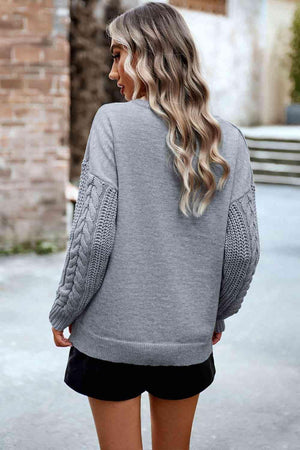 Hello Fall Cable Knit Crew Neck Sweater-MXSTUDIO.COM