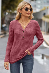 Hello Fall Quarter Buttoned Rib Knit Sweater-MXSTUDIO.COM