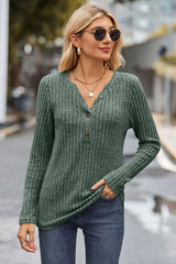 Hello Fall Quarter Buttoned Rib Knit Sweater-MXSTUDIO.COM