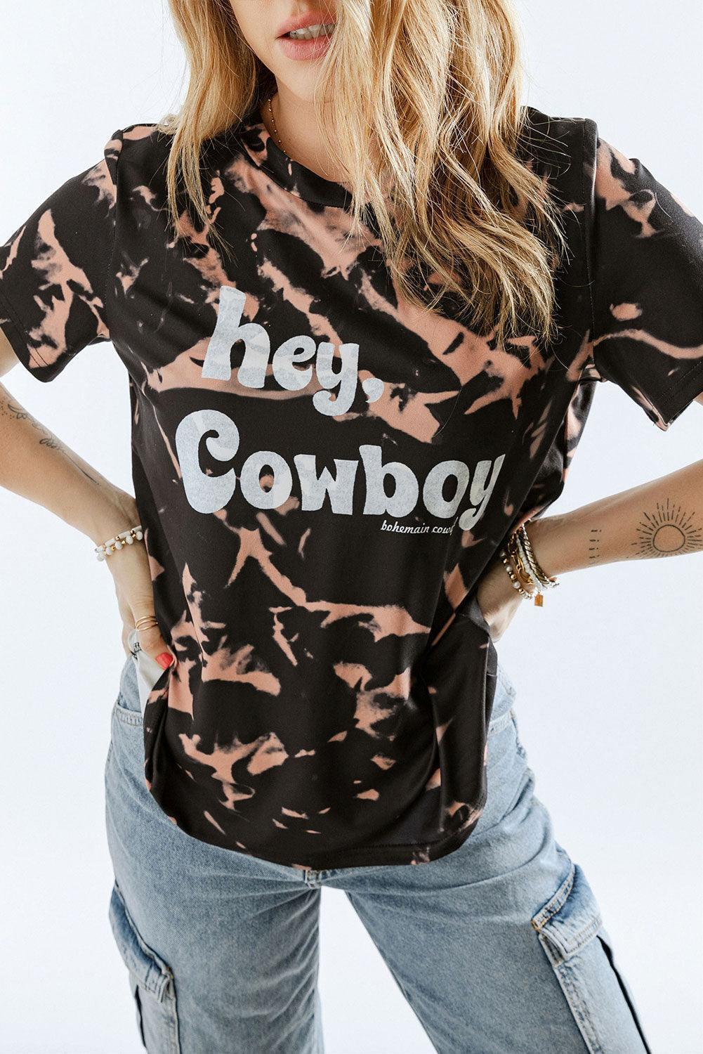 Hey Cowboy Black Tie Dye Graphic Tee - MXSTUDIO.COM