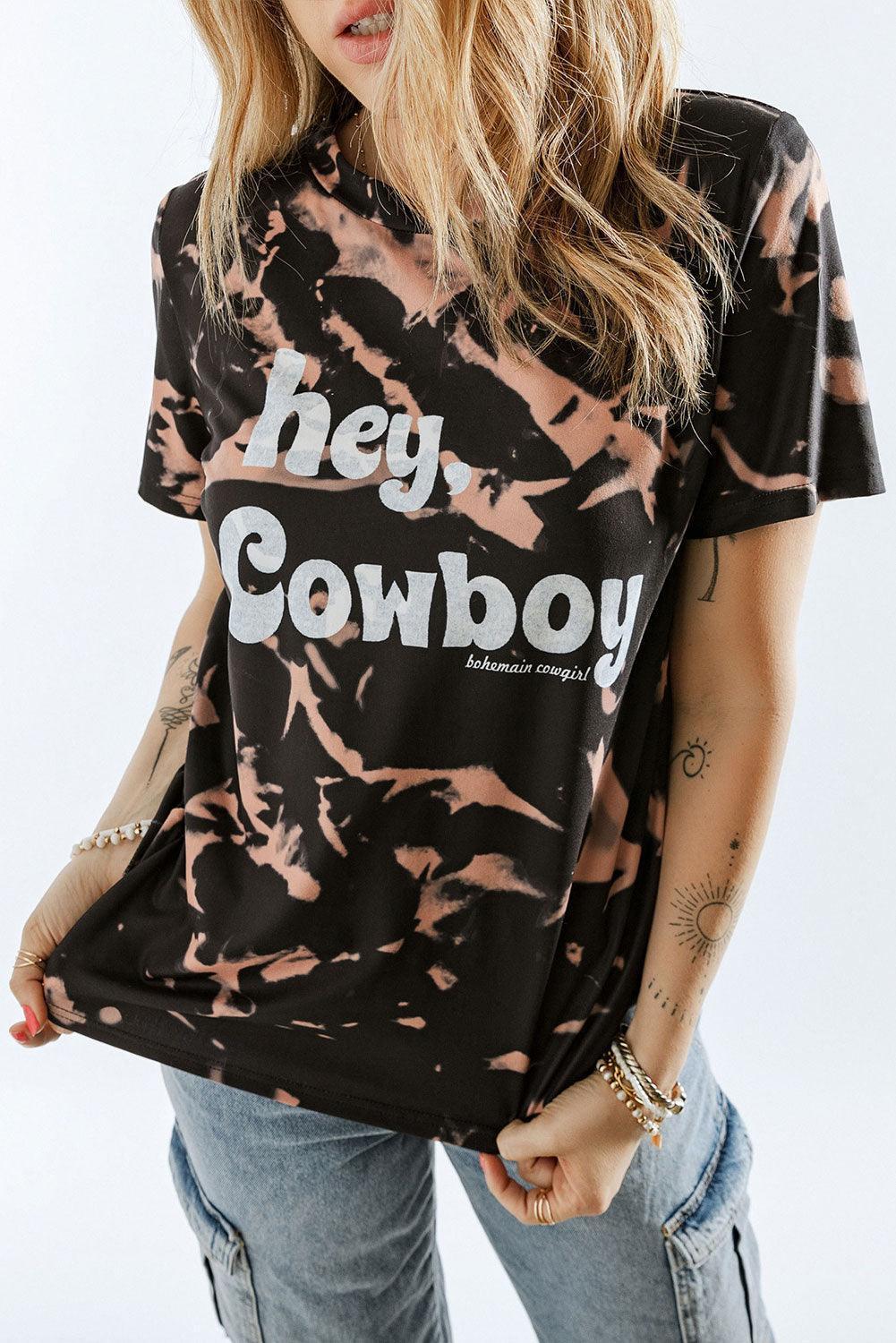 Hey Cowboy Black Tie Dye Graphic Tee - MXSTUDIO.COM