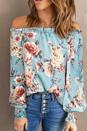 Hey Sweetie Long Sleeve Floral Off Shoulder Blouse - MXSTUDIO.COM