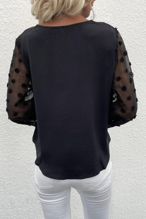 High-Class V-Neck Swiss Dot Blouse - MXSTUDIO.COM