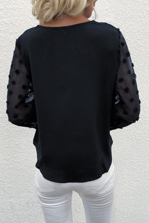 High-Class V-Neck Swiss Dot Blouse - MXSTUDIO.COM