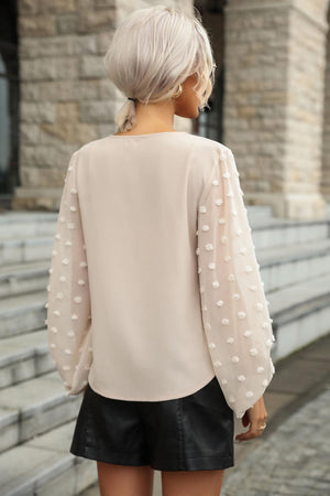 High-Class V-Neck Swiss Dot Blouse - MXSTUDIO.COM