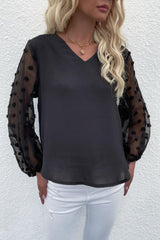 High-Class V-Neck Swiss Dot Blouse - MXSTUDIO.COM