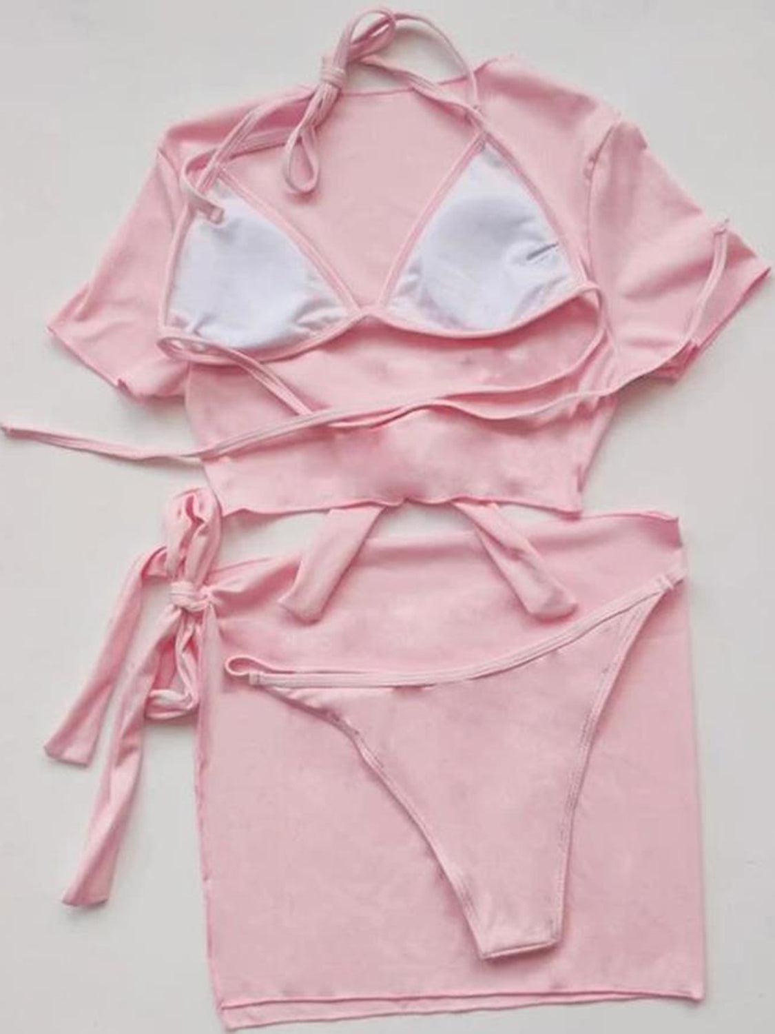 a women's pink bikini top and panties