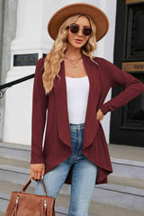 High Low Hem Collared Open Front Cardigan - MXSTUDIO.COM