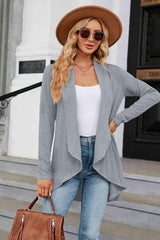 High Low Hem Collared Open Front Cardigan - MXSTUDIO.COM