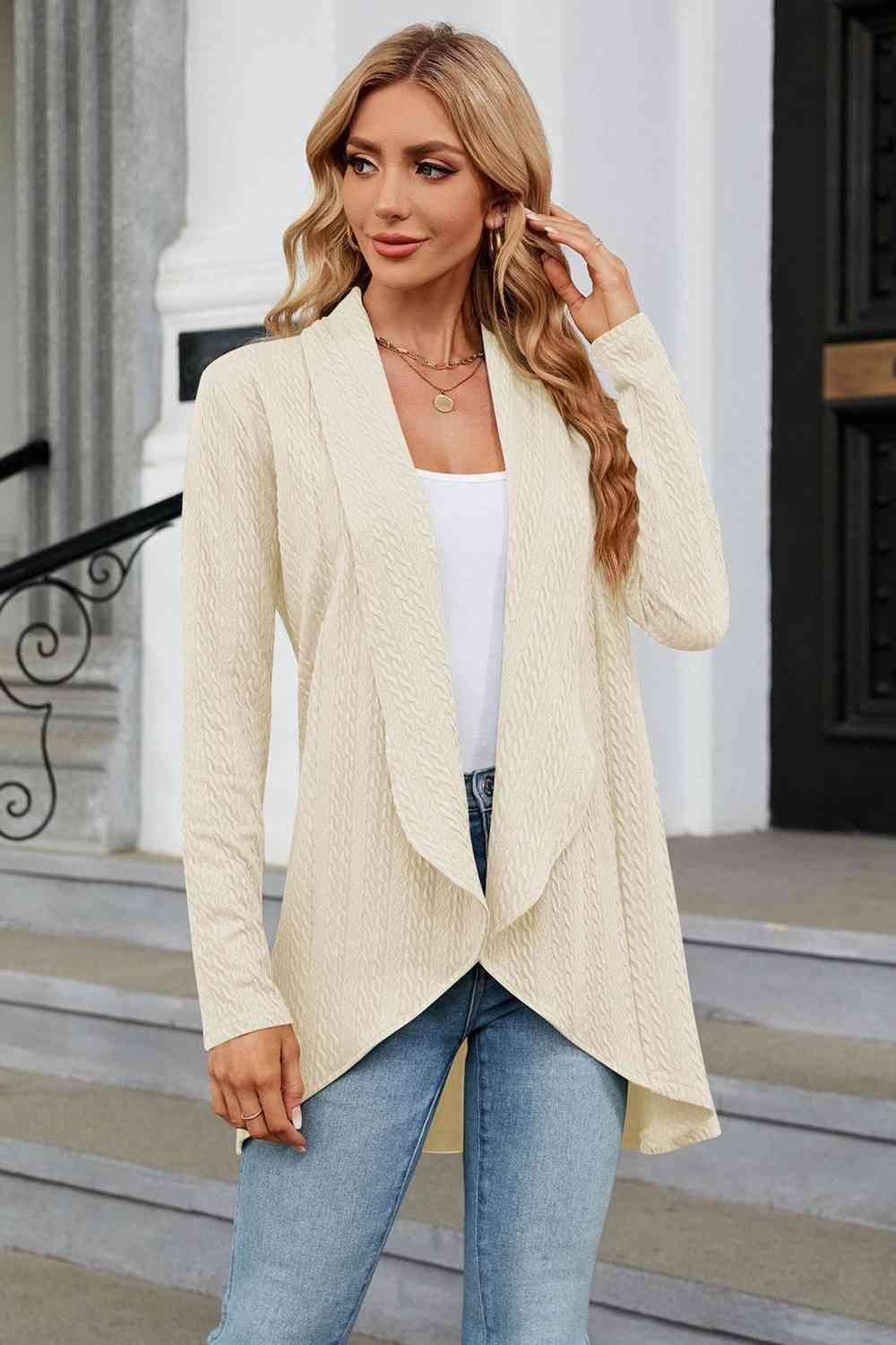 High Low Hem Collared Open Front Cardigan - MXSTUDIO.COM