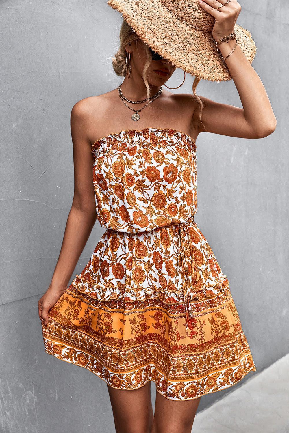 High-Spirited Strapless Bohemian Mini Dress - MXSTUDIO.COM