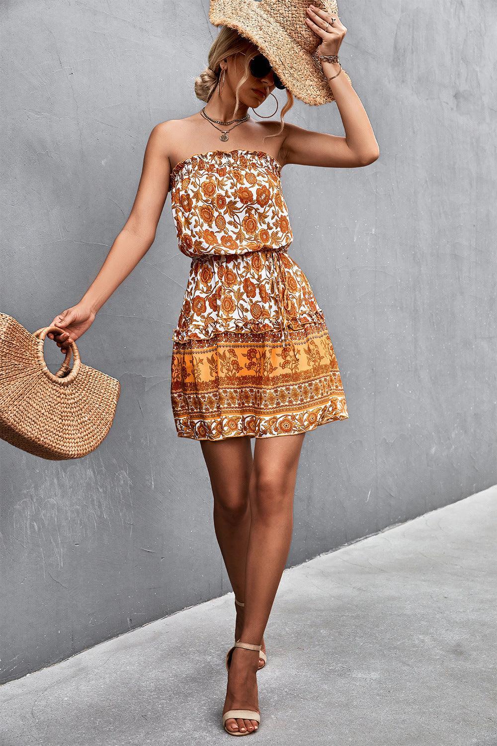 High-Spirited Strapless Bohemian Mini Dress - MXSTUDIO.COM