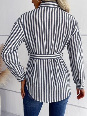 High Standard Striped Belted Shirt - MXSTUDIO.COM