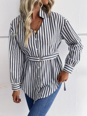 High Standard Striped Belted Shirt - MXSTUDIO.COM