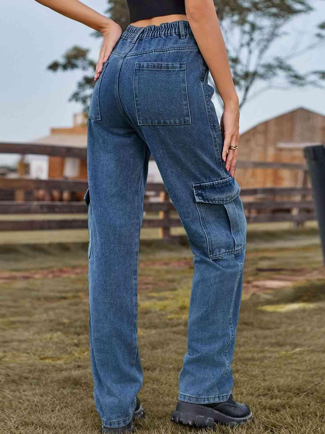 High Waist Straight Leg Cargo Pants Jeans - MXSTUDIO.COM