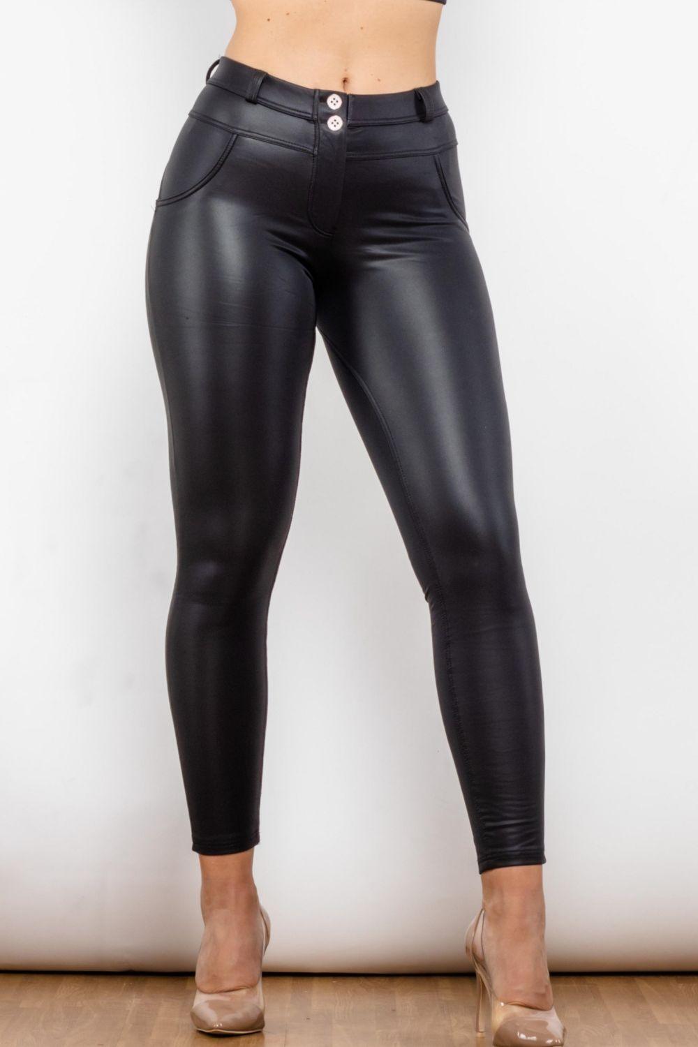 High Waisted Black Leather Leggings - MXSTUDIO.COM