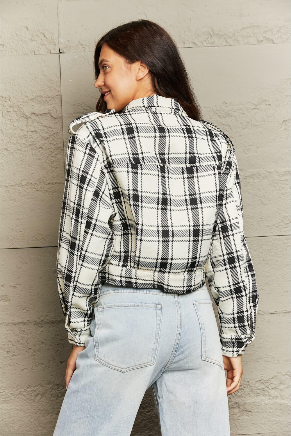 Hit The Street In Style Collared Plaid Shacket - MXSTUDIO.COM