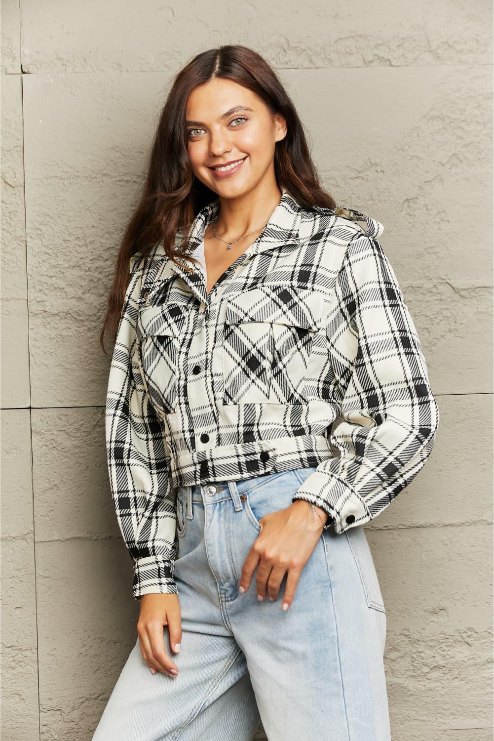 Hit The Street In Style Collared Plaid Shacket - MXSTUDIO.COM