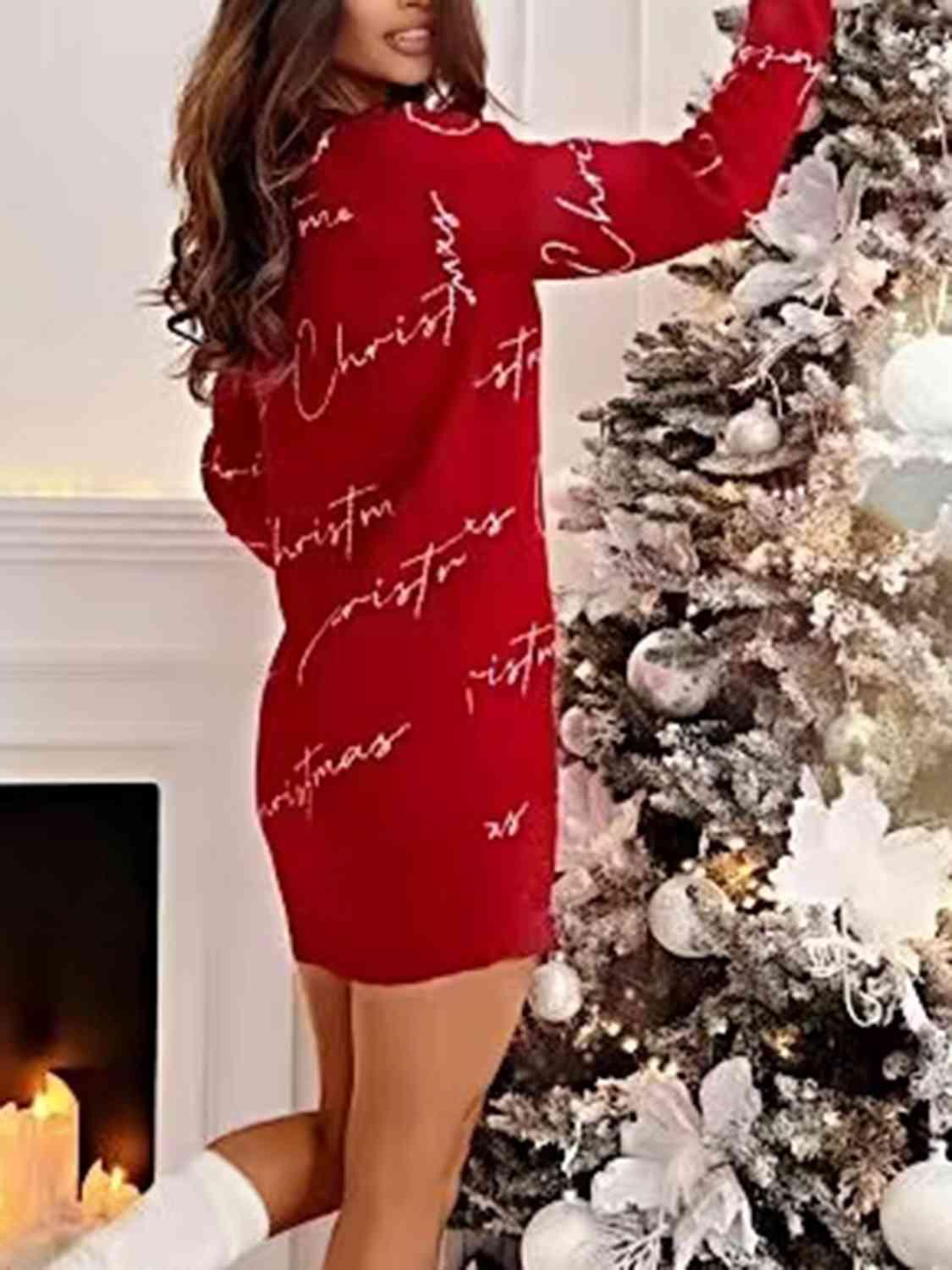 Holiday Chic Red Christmas Sweater Dress-MXSTUDIO.COM