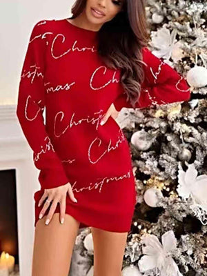 Holiday Chic Red Christmas Sweater Dress-MXSTUDIO.COM