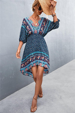 Holiday Getaway Bohemian V Neck Dress - MXSTUDIO.COM