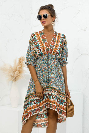 Holiday Getaway Bohemian V Neck Dress - MXSTUDIO.COM