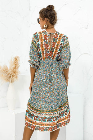 Holiday Getaway Bohemian V Neck Dress - MXSTUDIO.COM