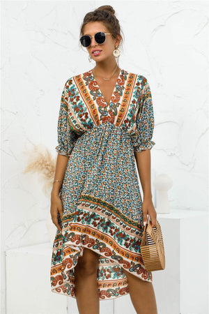 Holiday Getaway Bohemian V Neck Dress - MXSTUDIO.COM