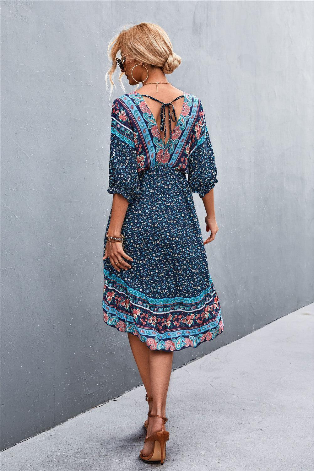 Holiday Getaway Bohemian V Neck Dress - MXSTUDIO.COM