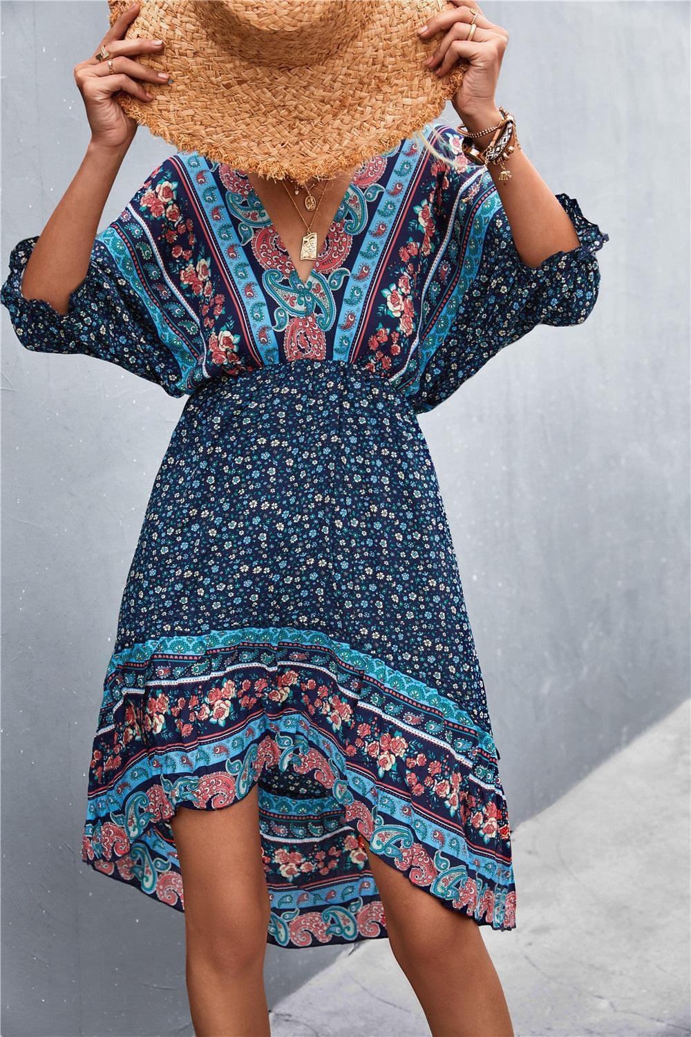 Holiday Getaway Bohemian V Neck Dress - MXSTUDIO.COM