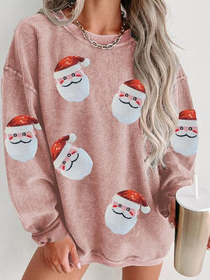 Holiday Vibe Sequin Santa Claus Sweatshirt-MXSTUDIO.COM