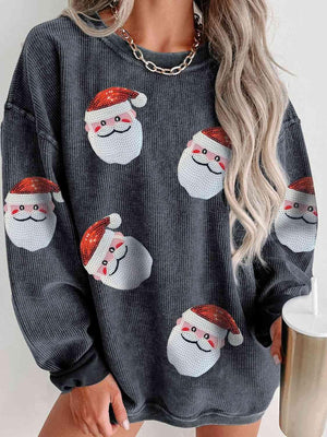 Holiday Vibe Sequin Santa Claus Sweatshirt-MXSTUDIO.COM