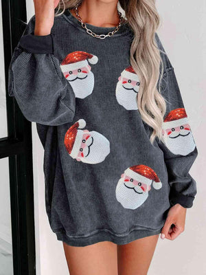 Holiday Vibe Sequin Santa Claus Sweatshirt-MXSTUDIO.COM