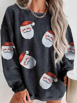 Holiday Vibe Sequin Santa Claus Sweatshirt-MXSTUDIO.COM