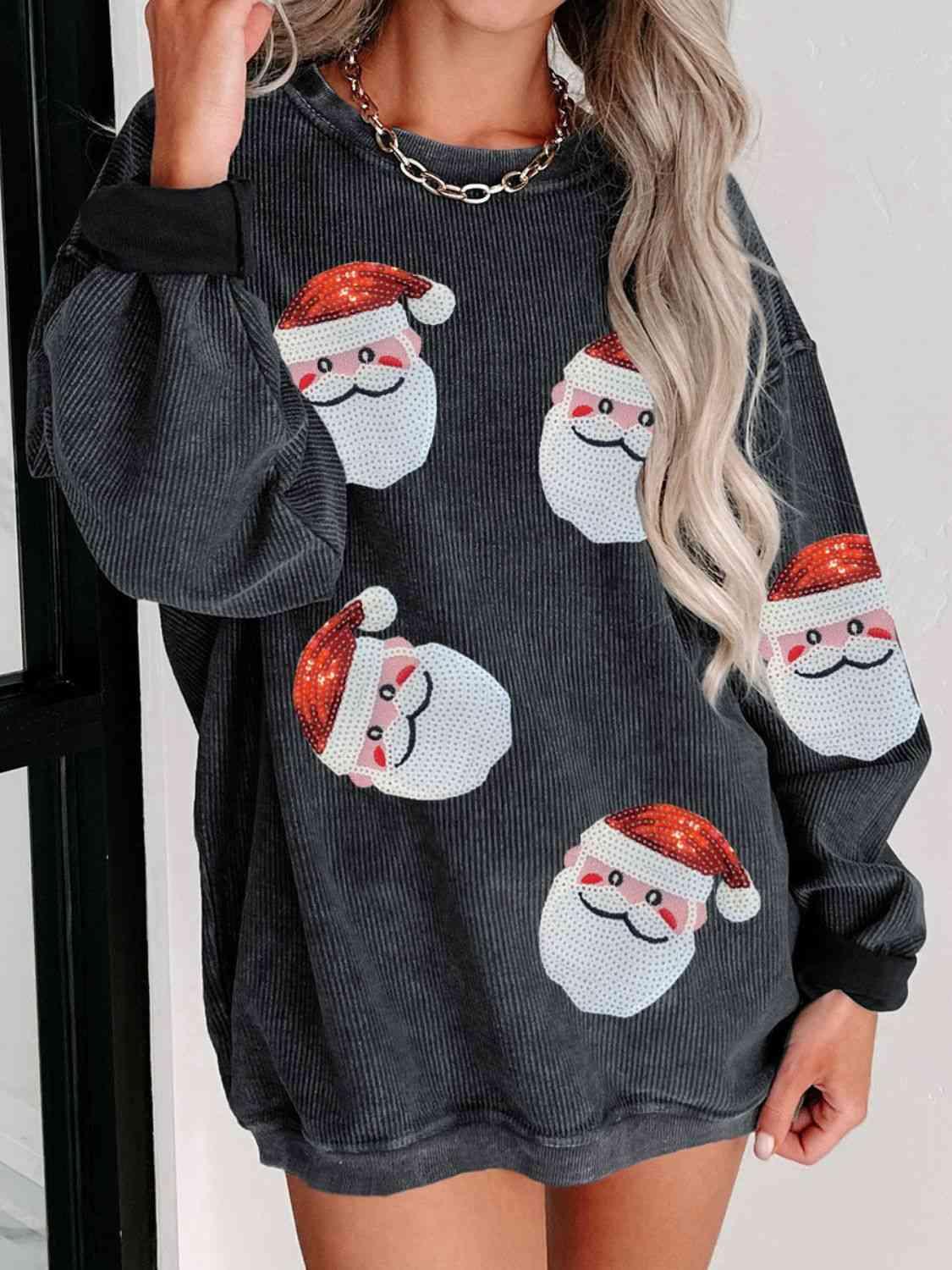 Holiday Vibe Sequin Santa Claus Sweatshirt-MXSTUDIO.COM