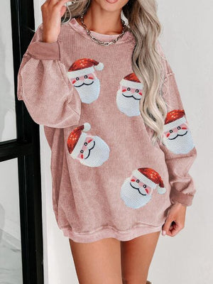 Holiday Vibe Sequin Santa Claus Sweatshirt-MXSTUDIO.COM